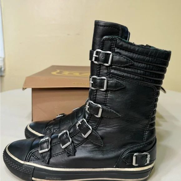 Ash Volcano Super High Top Buckle Sneaker in Black Leather in Size 6 NWT - Picture 4 of 16